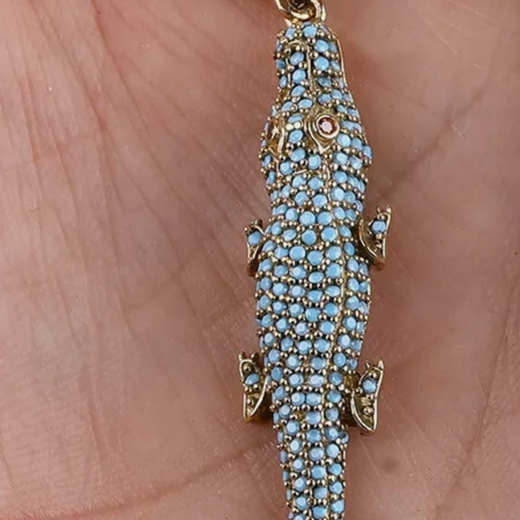 Turquoise Sterling & Bronze Crocodile Earrings - Picture 2 of 4